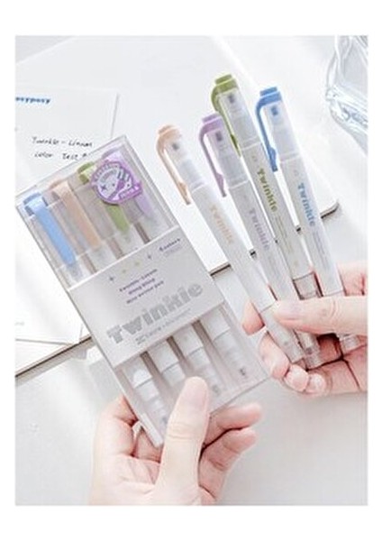 Twinkle Çift Uçlu Simli Fosforlu Kalem Seti 4'lü Paket