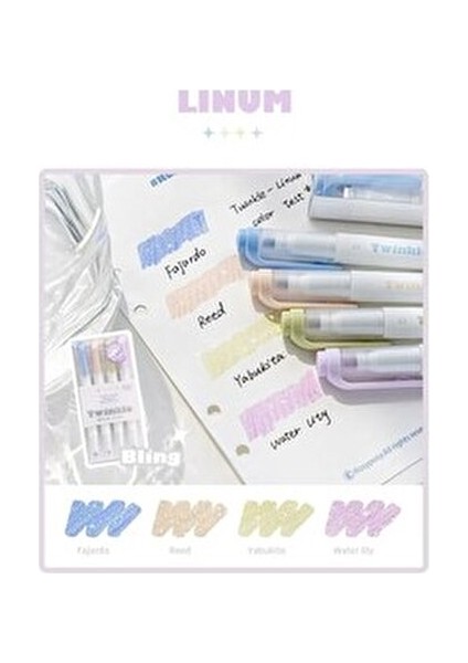 Twinkle Çift Uçlu Simli Fosforlu Kalem Seti 4'lü Paket indirimleri