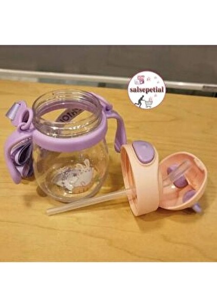 250ML Ayıcık Figürlü Pipeti Suluk Bebek Matara Askılı Sevimli Su Şişesi Bebek Pipetli Biberon Matara