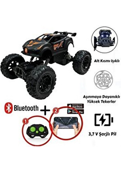 Uzaktan Kumandalı Bluetooth Telefon Kontrollü Jeep Araba Drift Şarjlı Rock Crawler 19 cm Off-Road