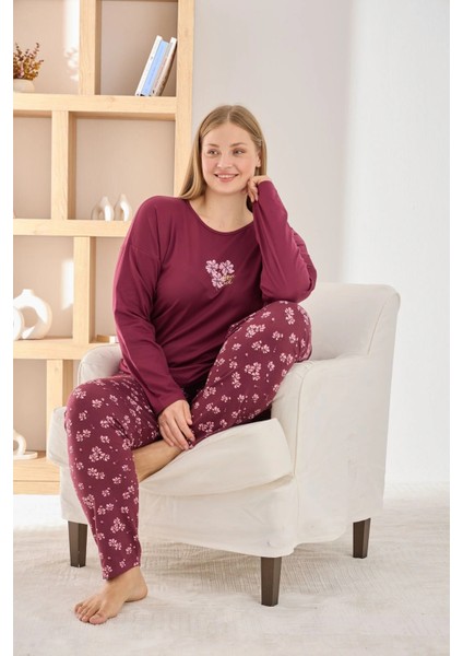 Kadın Büyük Beden Şık Sofia Kumaş Pijama Takımı - Mürdüm fiyatları