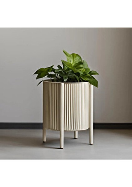 Ayaklı Kaburgalı Yuvarlak Orta Yüzyıl Saksı