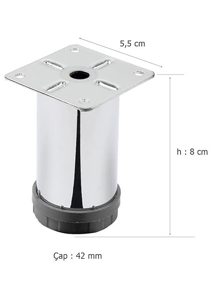 4 Adet Mobilya Ayağı Metal 8 cm Alttan Ayarlı 42 mm Krom Ayak fiyatları