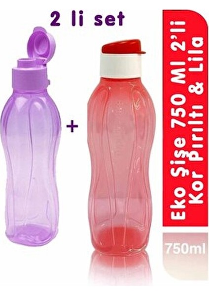 Eco Şişe Suluk Matara 750 ml 2li Kor Pırıltı - Lila