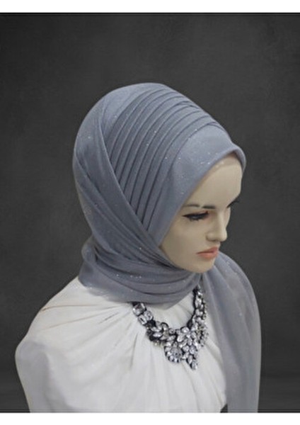 Simli Açık Gri Hazır Türban Hazır Şal Abiye Şal fiyatları