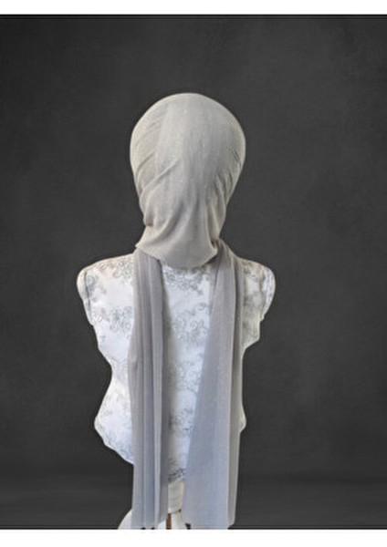 Simli Açık Gri Hazır Türban Hazır Şal Abiye Şal fırsatları