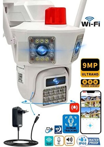 Okam 3033 3 Kameralı | 9mp | Wifi | Yeni Nesil Yapay Zeka | Insan Algılama | Gece Görüş