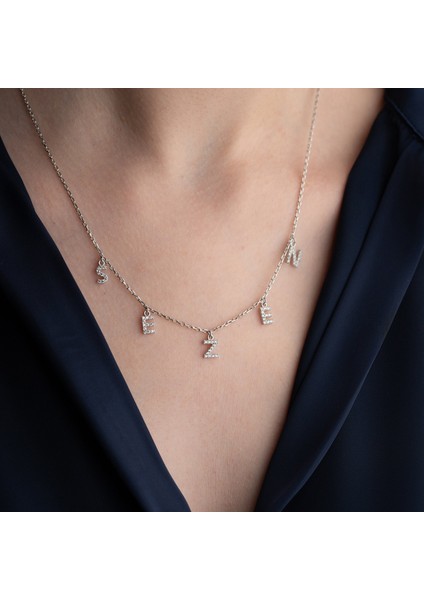 925 Ayar Gümüş Taşlı Harfli Isim Kolye