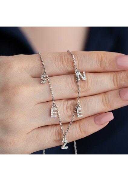 925 Ayar Gümüş Taşlı Harfli Isim Kolye modelleri