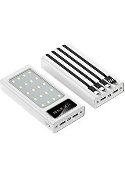 20.000 Mah Şarj Göstergeli Dahili Çoklu Kablolu Powerbank Acil Durum Işık Modu ve Fenerli