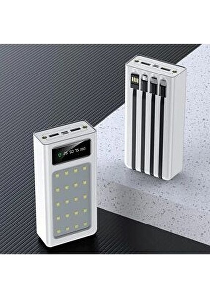 20.000 Mah Şarj Göstergeli Dahili Çoklu Kablolu Powerbank Acil Durum Işık Modu ve Fenerli fiyatları