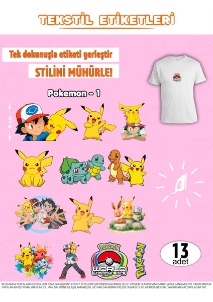 Ütü ile Yapışan Kıyafet Etiketi Pokemon Serisi