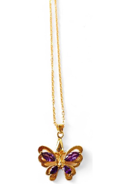 Zirkon Taşlı Altın Kelebek Kolye