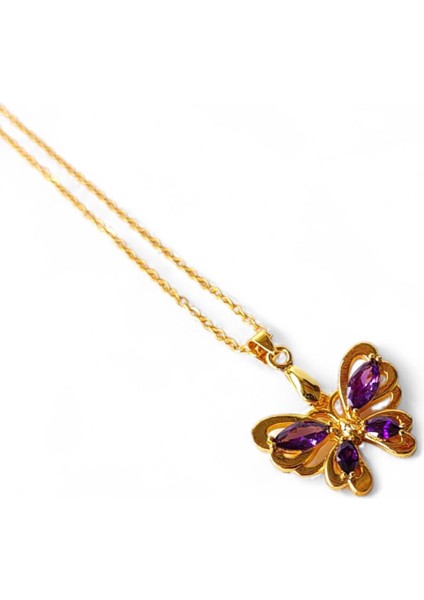 Zirkon Taşlı Altın Kelebek Kolye modelleri