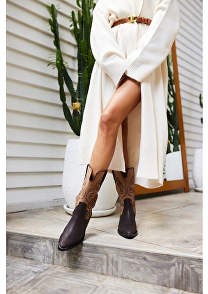 Ravello Kadın Kahve Gercek Deri Western Çizme fırsatları