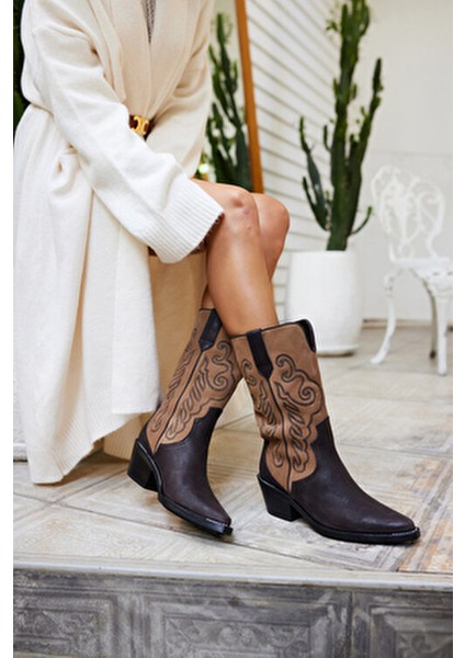 Ravello Kadın Kahve Gercek Deri Western Çizme indirimleri