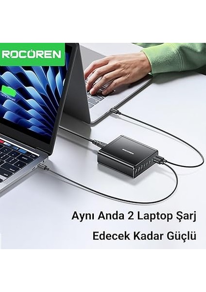 185W 8 Portlu Gan Şarj Cihazı 5*type-C 3*usb-A Notebook Iphone Samsung Uyumlu Şarj Istasyonu fırsatları