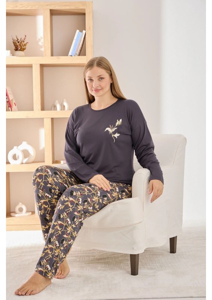Kadın Büyük Beden Şık Sofia Kumaş Pijama Takımı - Antrasit fiyatları