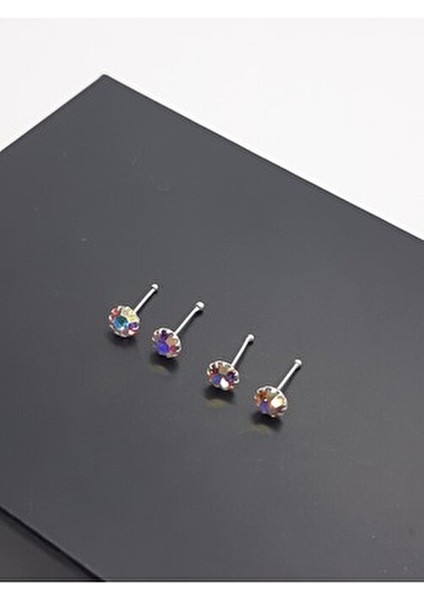 925 Ayar Gümüş Ekonomik 4 Adet (Işıkta Parlayan ve Renk Değiştiren) Taşlı 3 mm Hızma