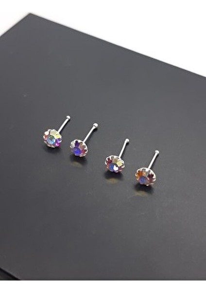 925 Ayar Gümüş Ekonomik 4 Adet (Işıkta Parlayan ve Renk Değiştiren) Taşlı 3 mm Hızma