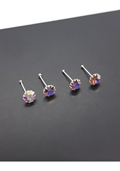 925 Ayar Gümüş Ekonomik 4 Adet (Işıkta Parlayan ve Renk Değiştiren) Taşlı 3 mm Hızma