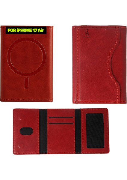 iPhone 17 Air Uyumlu 5 Bölmeli Magsafe Mıknatıslı Deri Kartlık Cüzdan