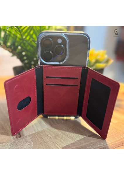 iPhone 17 Air Uyumlu 5 Bölmeli Magsafe Mıknatıslı Deri Kartlık Cüzdan