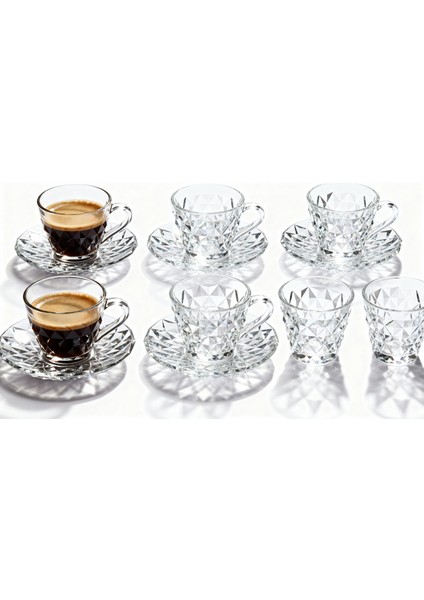 6’lı Zarif Desenli Cam Kahve Fincanı & Tabak Seti fiyatları