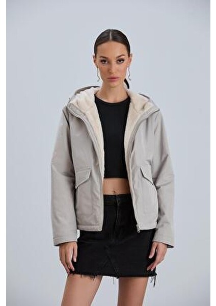 Kapüşonlu Çift Taraflı Rabbit Peluş Kadın Mont fiyatları