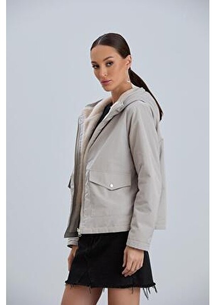 Kapüşonlu Çift Taraflı Rabbit Peluş Kadın Mont fırsatları