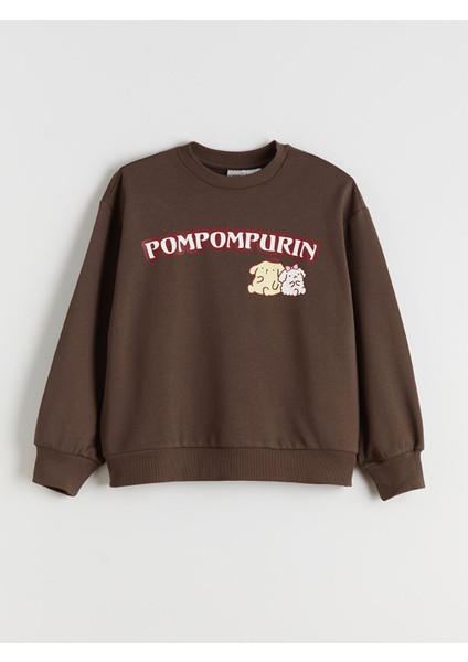 Yeni Sezon Bisiklet Yaka Pompompurin Baskılı Kız Çocuk Sweatshirt