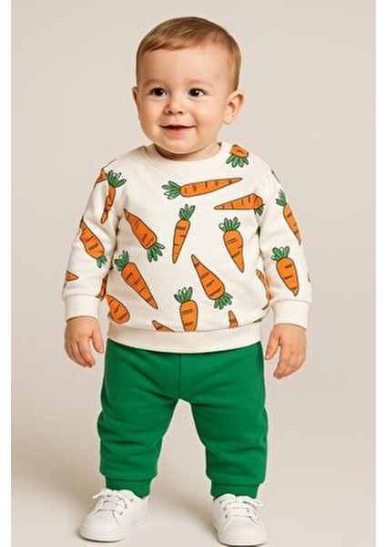 Havuç Baskılı Bebek Takımı Mevsimlik 2li Alt Üst Unısex Aylık 3-6-9-12AY