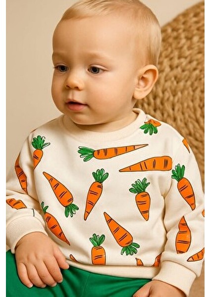 Havuç Baskılı Bebek Takımı Mevsimlik 2li Alt Üst Unısex Aylık 3-6-9-12AY modelleri