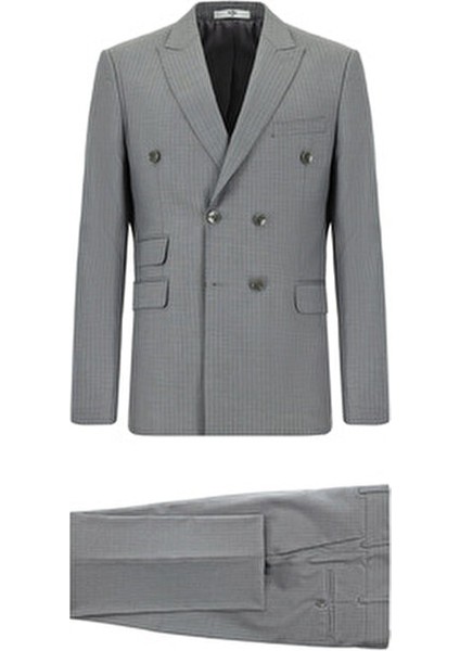 Super Slim Fit Ekstra Dar Kesim Çizgili Kruvaze Takım Elbise