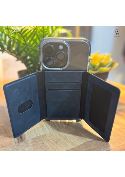 iPhone 17 Air Uyumlu 5 Bölmeli Magsafe Mıknatıslı Deri Kartlık Cüzdan