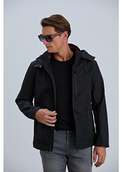 Erkek Siyah Mont Kapüşonlu Erkek Softshell Mont fiyatları