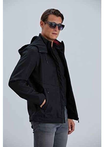 Erkek Siyah Mont Kapüşonlu Erkek Softshell Mont modelleri