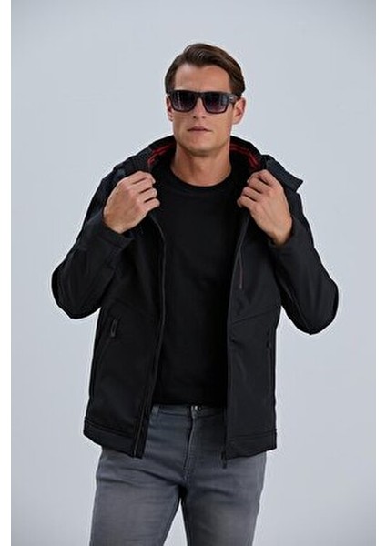 Erkek Siyah Mont Kapüşonlu Erkek Softshell Mont fırsatları