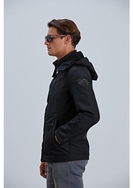 Erkek Siyah Mont Kapüşonlu Erkek Softshell Mont