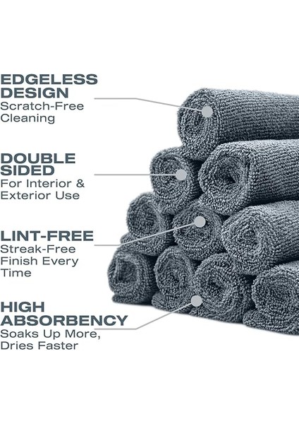 Wipe&buff Mikrofiber Seramik Kaplama Uygulama Bezi 10'lu Paket, Tüy Bırakmaz Detailing Bez, Çift Taraflı Araç Içi Dışı Bakım,temizleme,açık Gri fırsatları