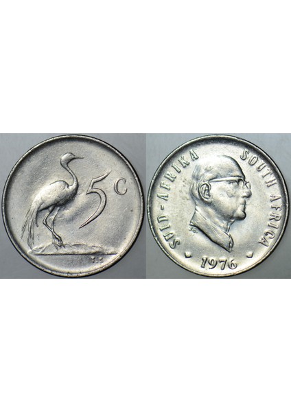 Güney Afrika Cumhuriyeti 5 Cent 1976 Sirkülasyon Hatıra. Çilaltı
