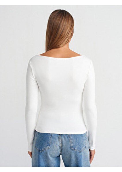 31401 Büzgülü Kayık Yaka Top-Ekru fiyatları