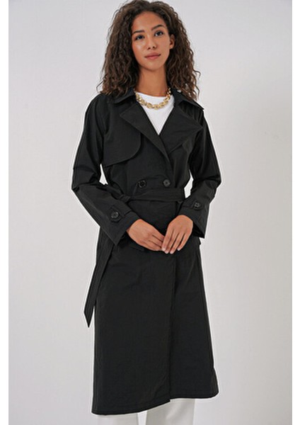 5938 Kruvaze Yaka Trençkot - Siyah modelleri
