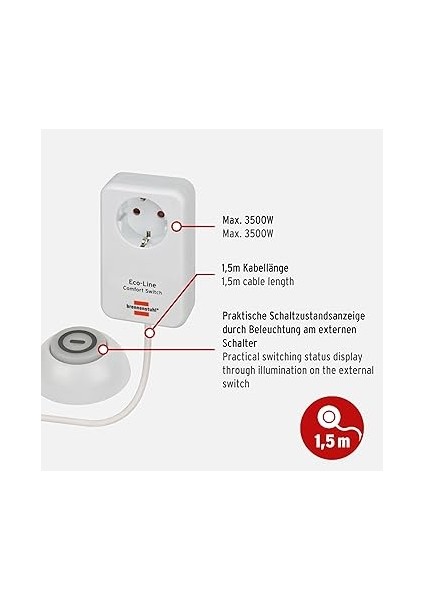 Eco Line Comfort Switch Adaptör El Csa 1 (Işıklı El/ayak Şalterli Priz, Yüksek Dokunma Korumalı, 1,5 M Kablo) fiyatları