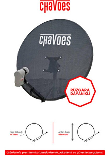 Çanak Anten 85CM Delikli Rüzgara Dayanıklı 4 Lü Lnb 20M Kablo (Premium Paket)