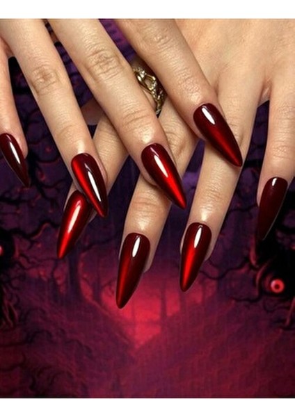 Cat Eyes Kedi Gözü Efeckt Kırmızı Takma Tırnak 12 Adet