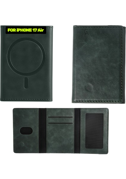 iPhone 17 Air Uyumlu 5 Bölmeli Magsafe Mıknatıslı Deri Kartlık Cüzdan