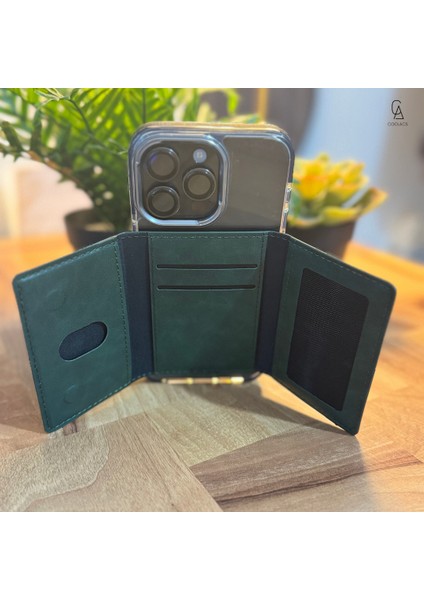 iPhone 17 Air Uyumlu 5 Bölmeli Magsafe Mıknatıslı Deri Kartlık Cüzdan