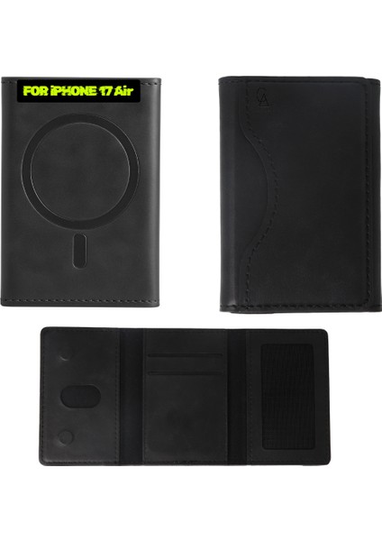 iPhone 17 Air Uyumlu 5 Bölmeli Magsafe Mıknatıslı Deri Kartlık Cüzdan