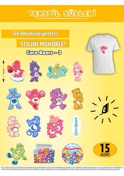Ütü ile Yapışan Kıyafet Etiketi Care Bears 14LÜ Set